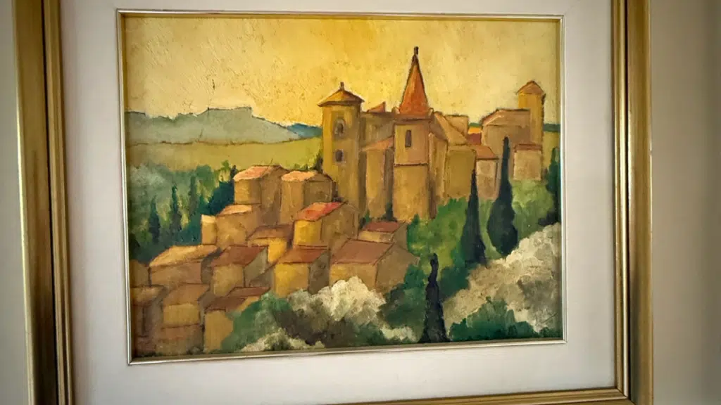 tableau d'un village peint à l'aquarelle